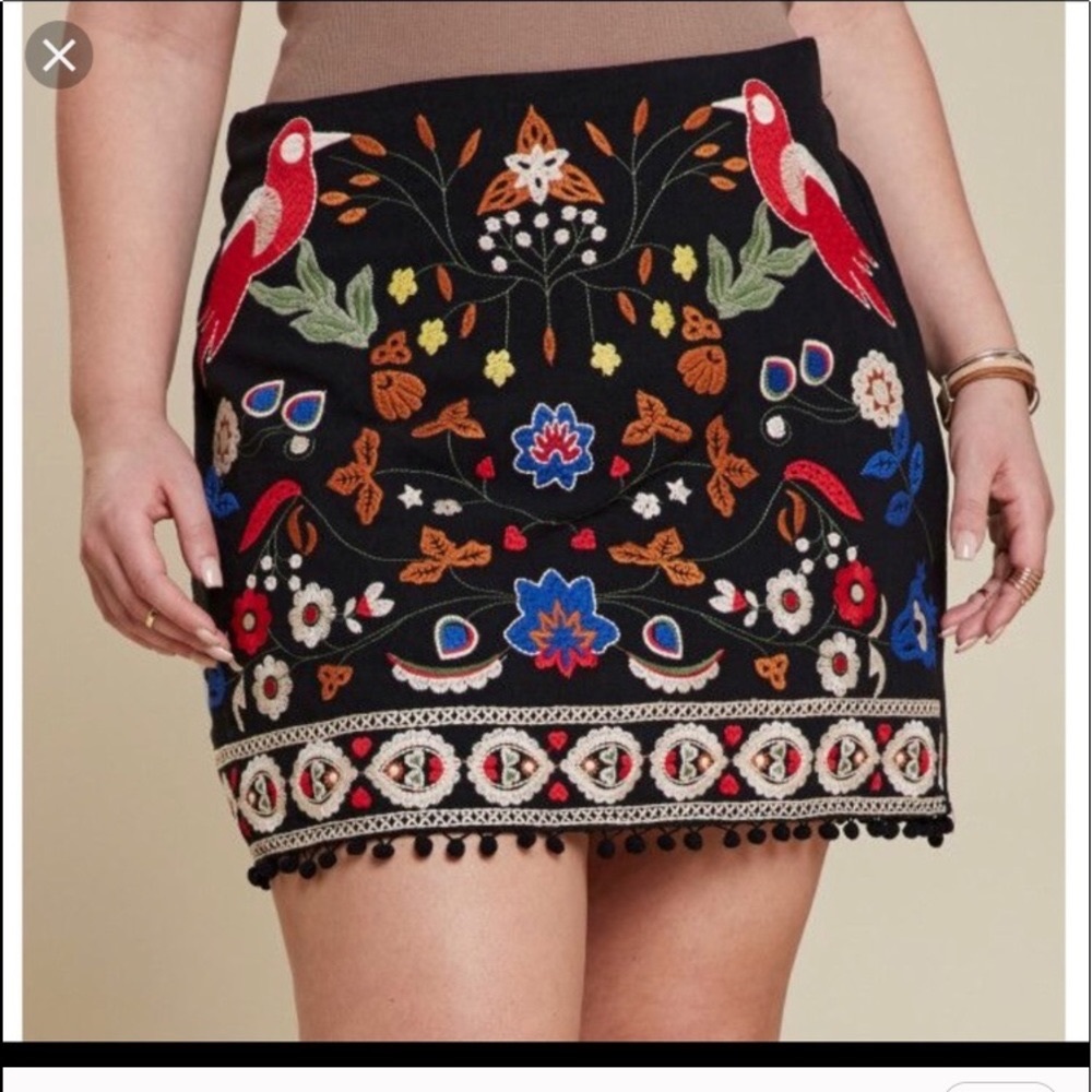 Boho Printed Mini Skirt With Colorful Embroidery